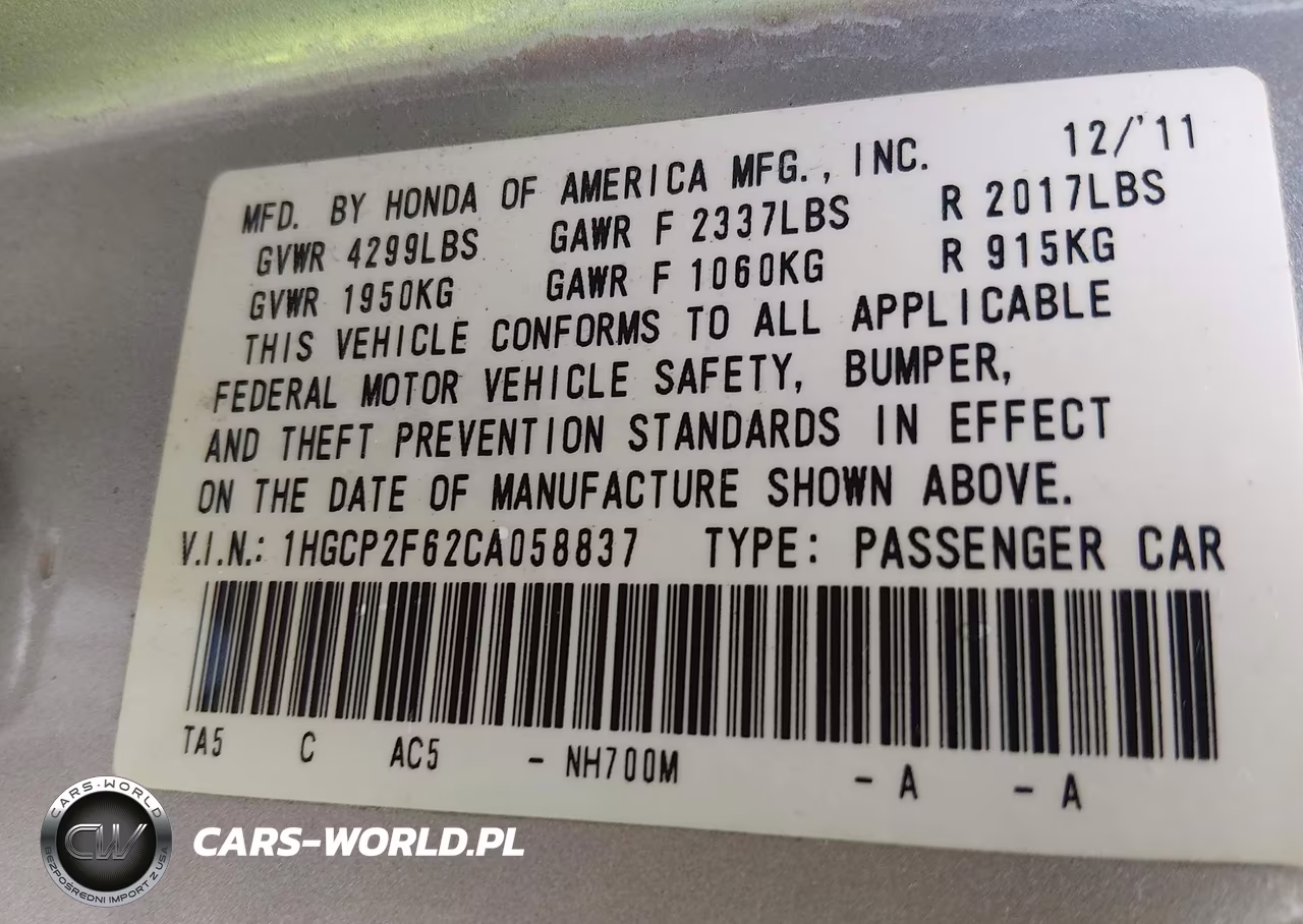 2012 Honda Accord 2.4 Se VIN:1HGCP2F62CA058837 - 9