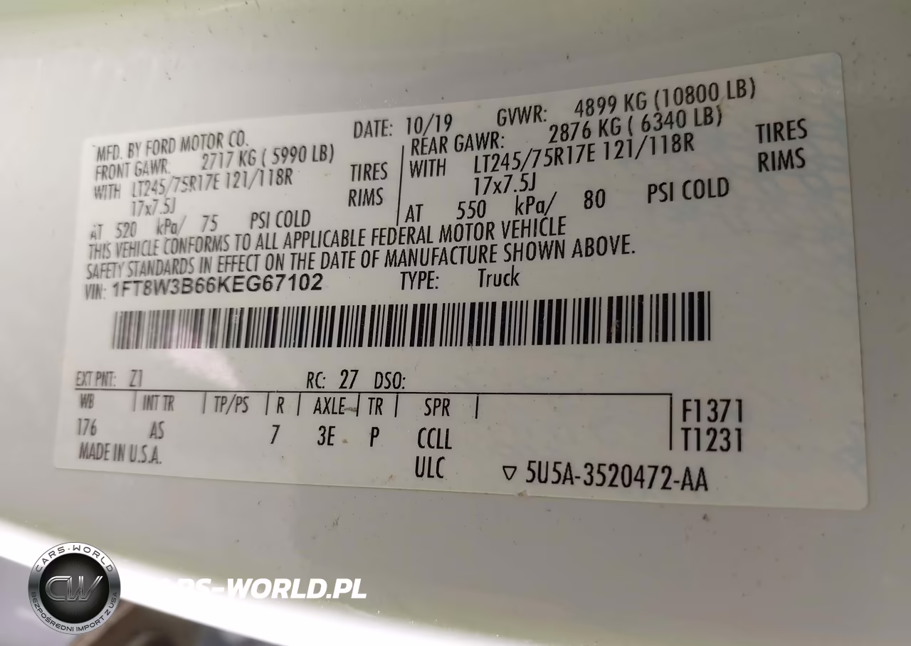 2019 Ford F-350 Xl VIN:1FT8W3B66KEG67102 - 9