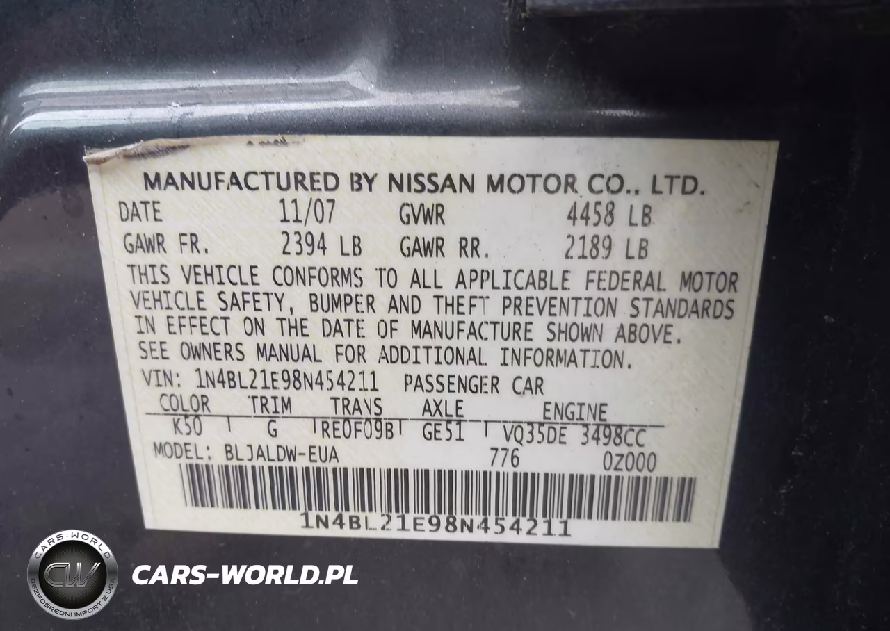2008 Nissan Altima 3.5 Se VIN:1N4BL21E98N454211 - 9