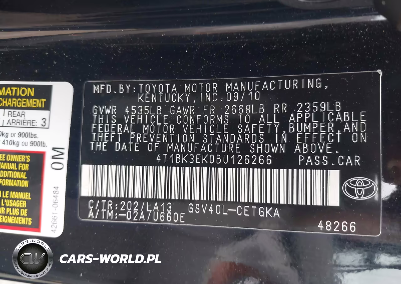 TOYOTA CAMRY VIN:4T1BK3EK0BU126266 - 9