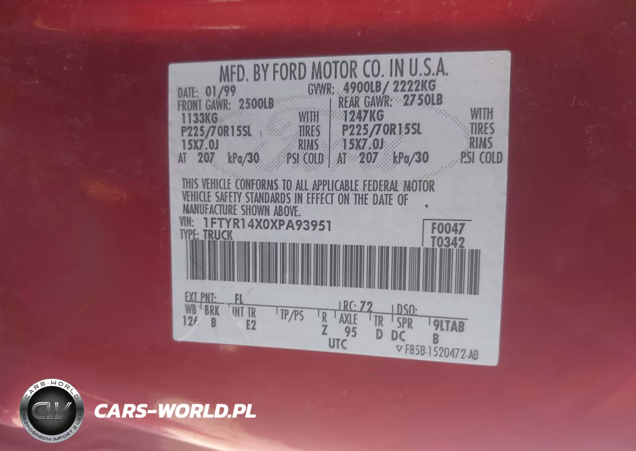 1999 Ford Ranger Xlt VIN:1FTYR14X0XPA93951 - 9