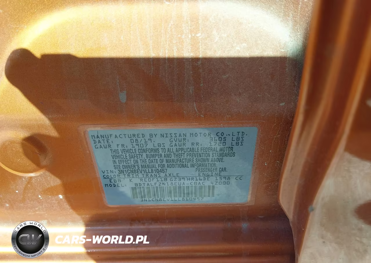 2020 Nissan Versa Sv Xtronic Cvt VIN:3N1CN8EV1LL810457 - 9