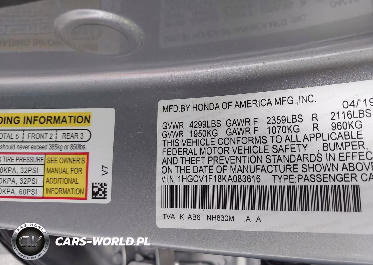 2019 Honda Accord Lx VIN:1HGCV1F18KA083616 - 9