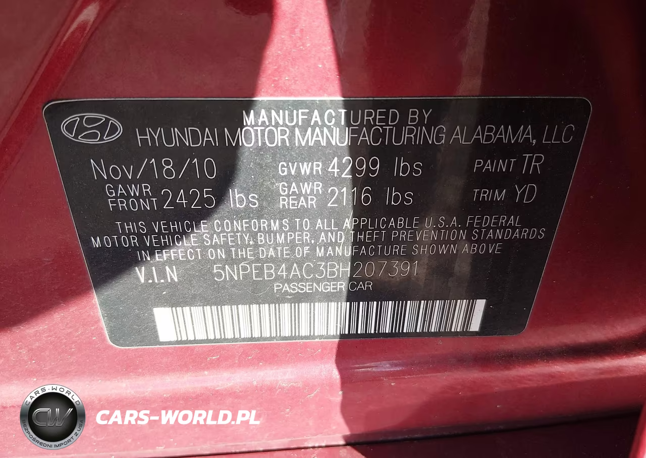 2011 Hyundai Sonata Gls VIN:5NPEB4AC3BH207391 - 9