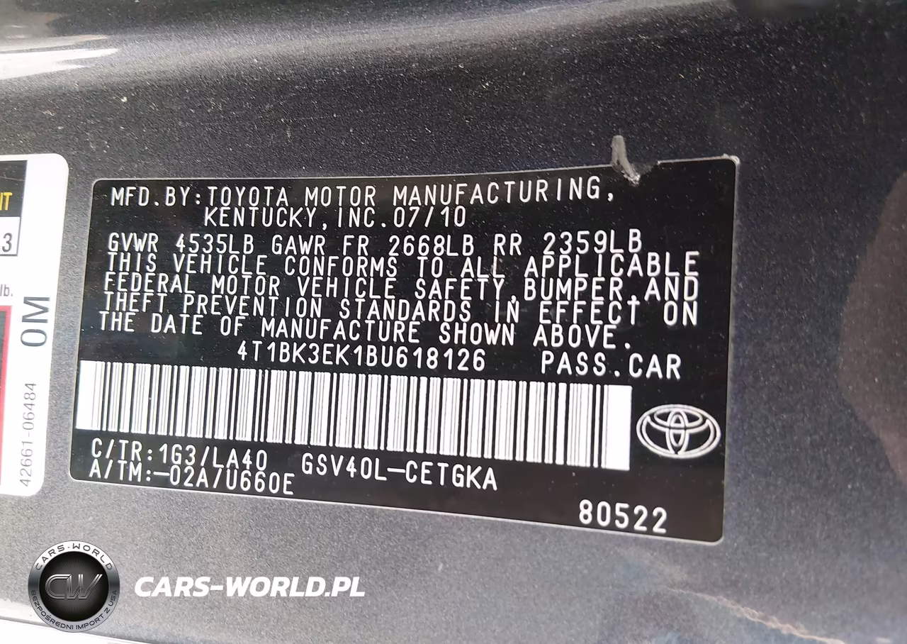 2011 Toyota Camry Xle V6 VIN:4T1BK3EK1BU618126 - 9