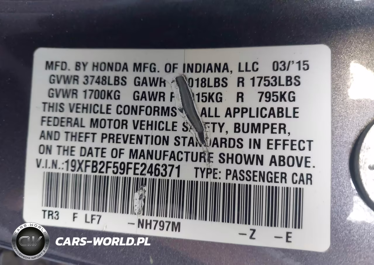 2015 Honda Civic Lx VIN:19XFB2F59FE246371 - 9