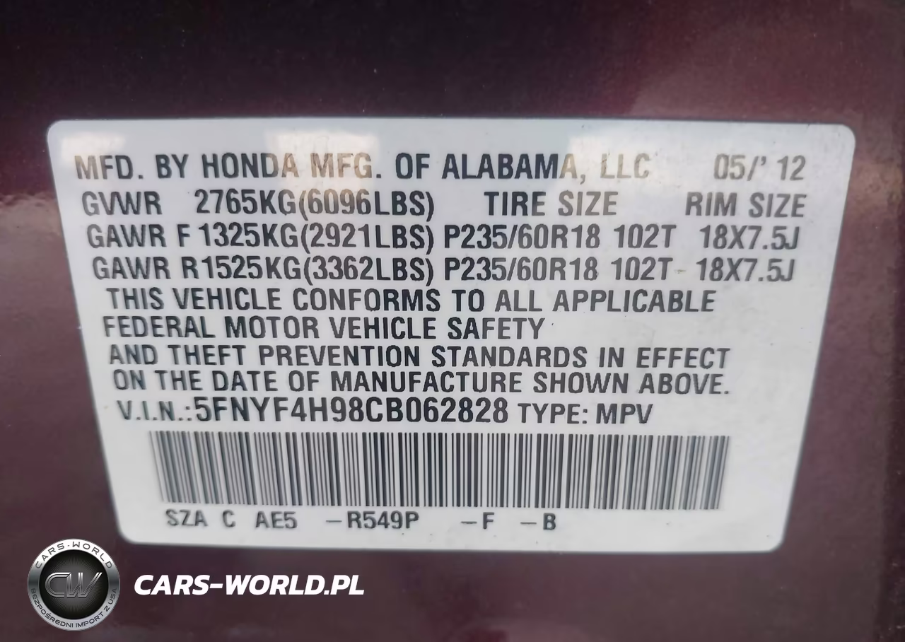 2012 Honda Pilot Touring VIN:5FNYF4H98CB062828 - 9
