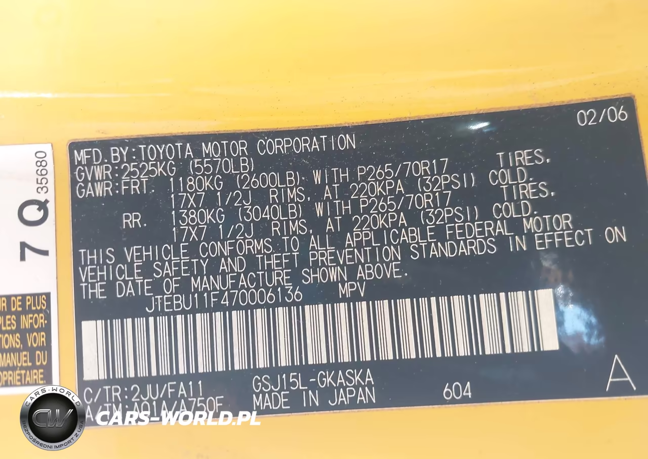 2007 Toyota Fj Cruiser VIN:JTEBU11F470006136 - 9