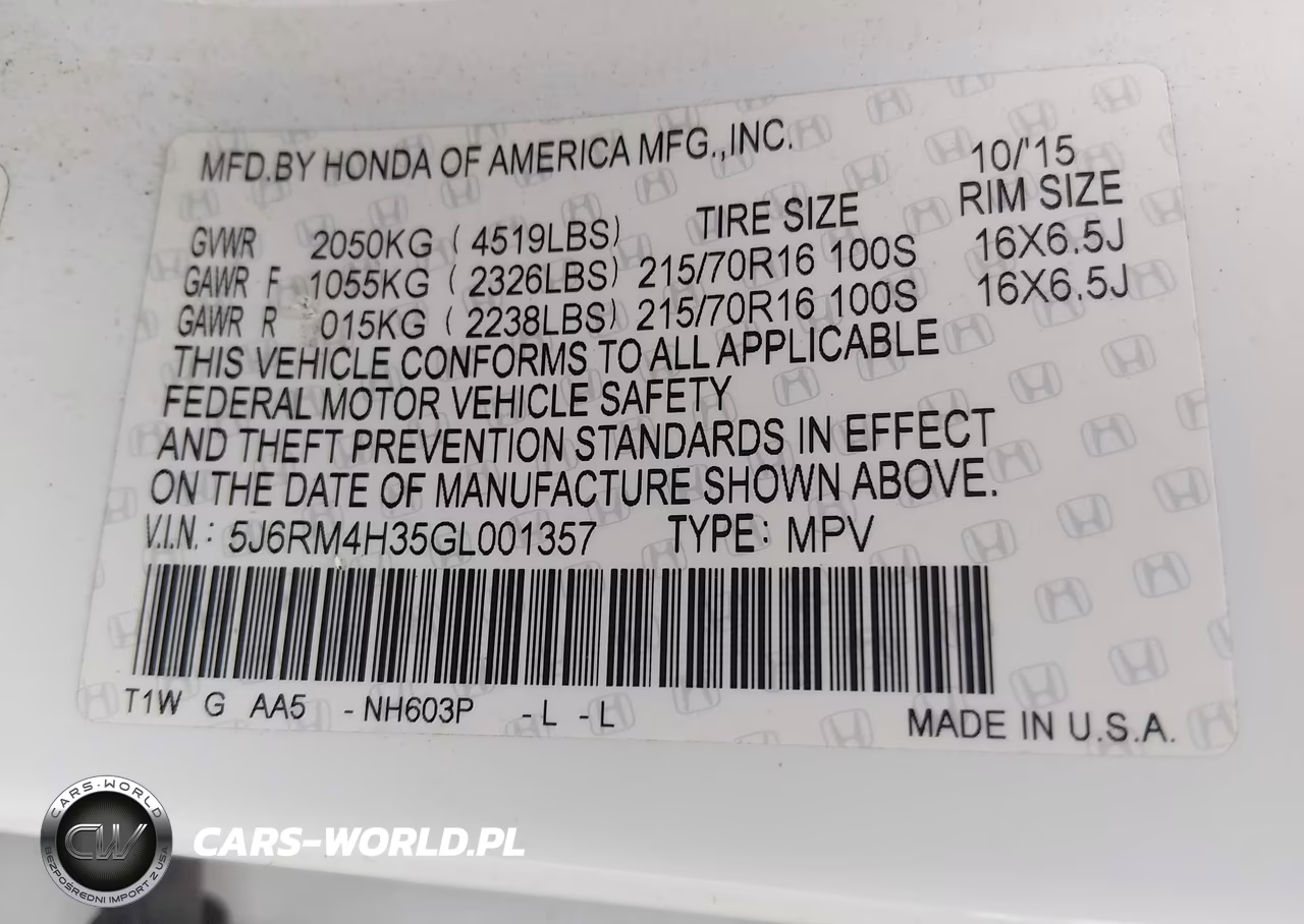 2016 Honda Cr-V Lx VIN:5J6RM4H35GL001357 - 9