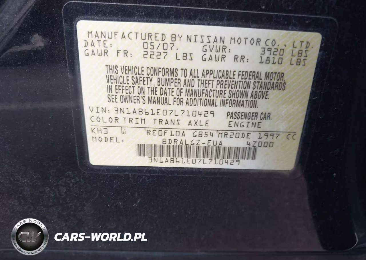 2007 Nissan Sentra 2.0Sl VIN:3N1AB61E07L710429 - 9
