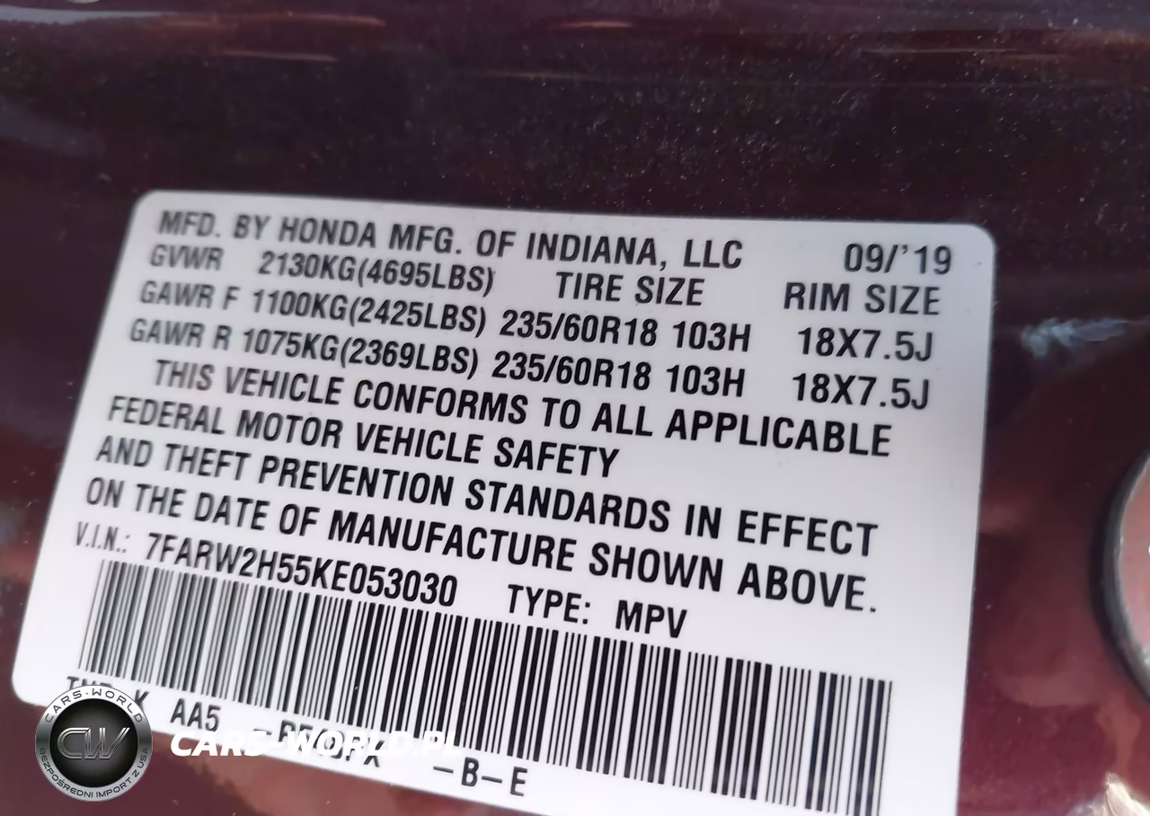 2019 Honda Cr-V Ex VIN:7FARW2H55KE053030 - 9