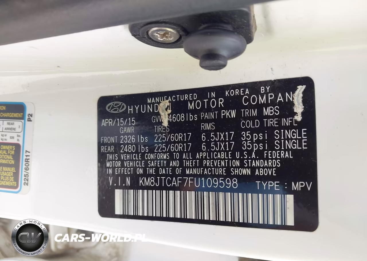 2015 Hyundai Tucson Gls VIN:KM8JTCAF7FU109598 - 9