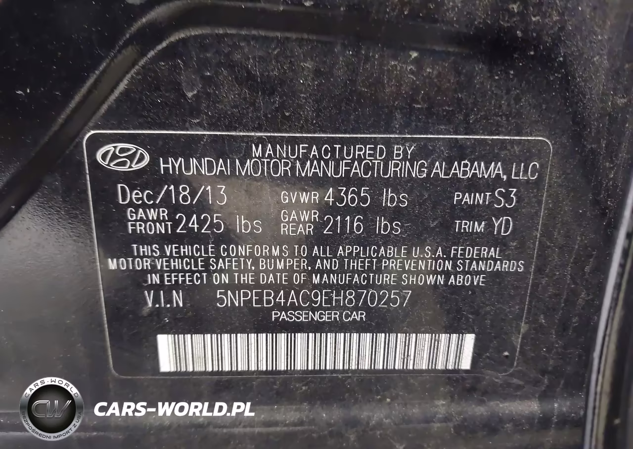 2014 Hyundai Sonata Gls VIN:5NPEB4AC9EH870257 - 9