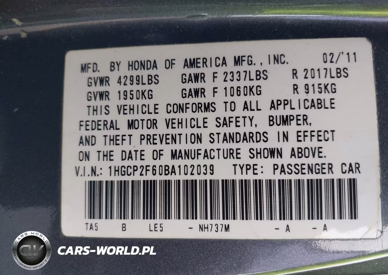 2011 Honda Accord 2.4 Se VIN:1HGCP2F60BA102039 - 9