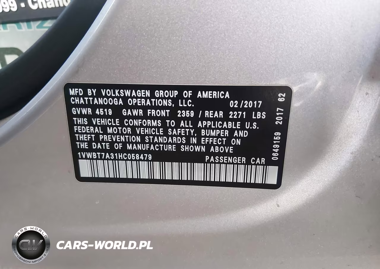 2017 Volkswagen Passat 1.8T Se VIN:1VWBT7A31HC058479 - 9