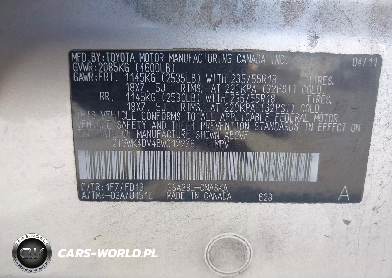 2011 Toyota Rav4 Sport V6 VIN:2T3WK4DV4BW012278 - 9