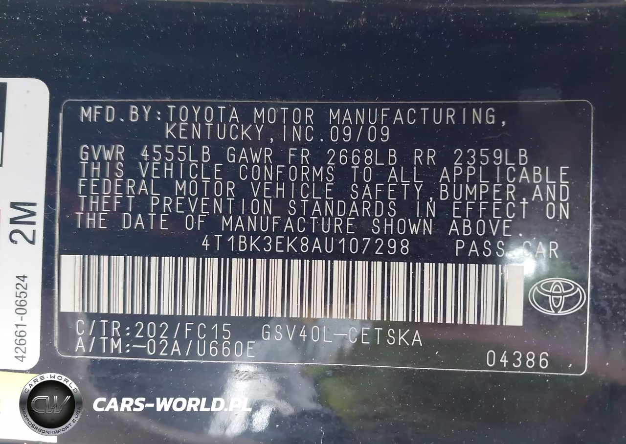 2010 Toyota Camry Se V6 VIN:4T1BK3EK8AU107298 - 9