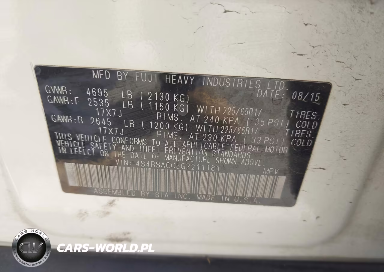 2016 Subaru Outback 2.5I Premium VIN:4S4BSACC5G3211181 - 9