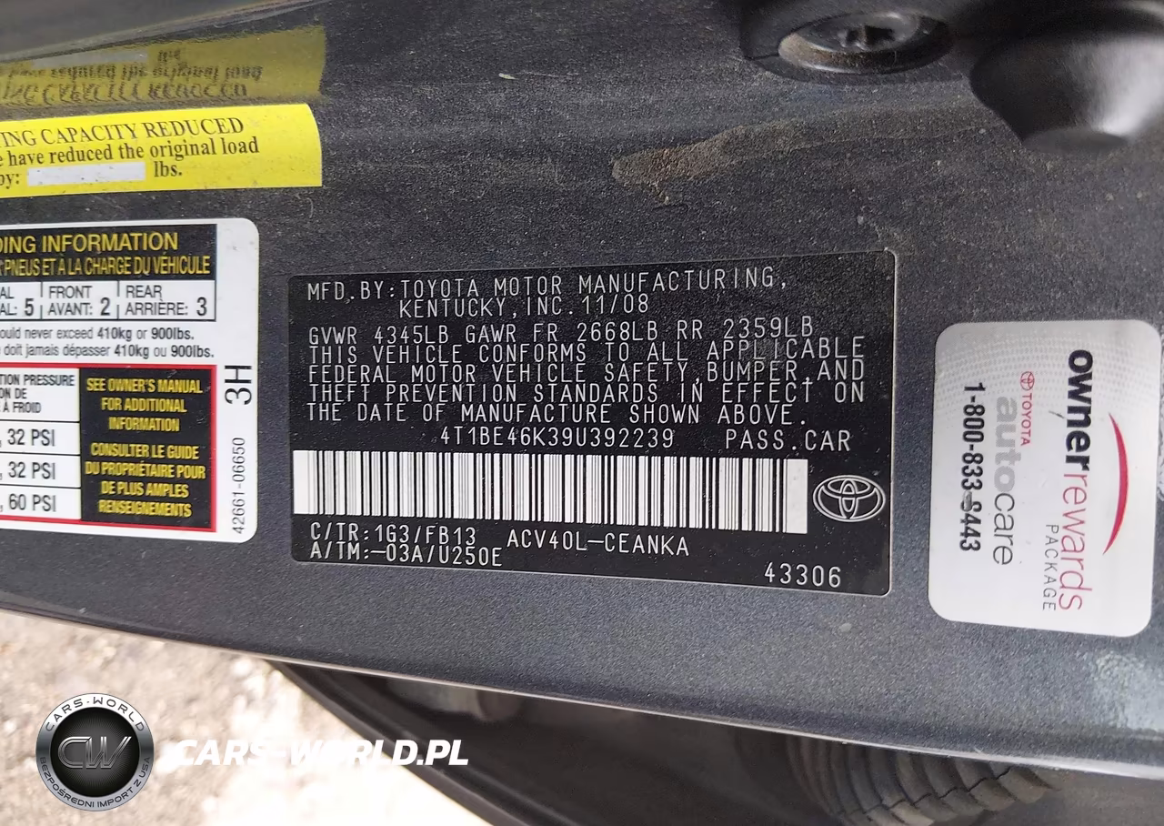 2009 Toyota Camry Le VIN:4T1BE46K39U392239 - 9