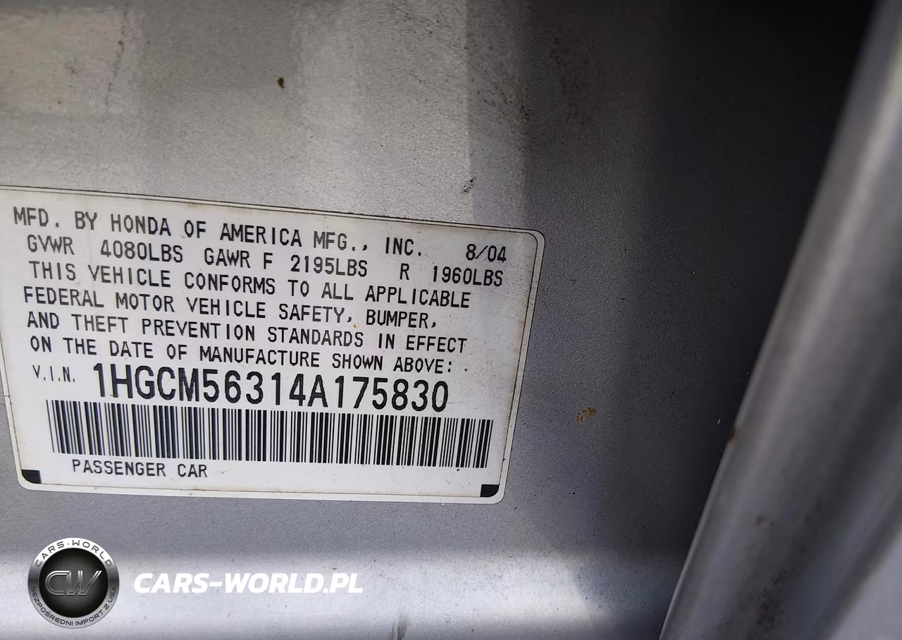 2004 Honda Accord 2.4 Lx VIN:1HGCM56314A175830 - 9