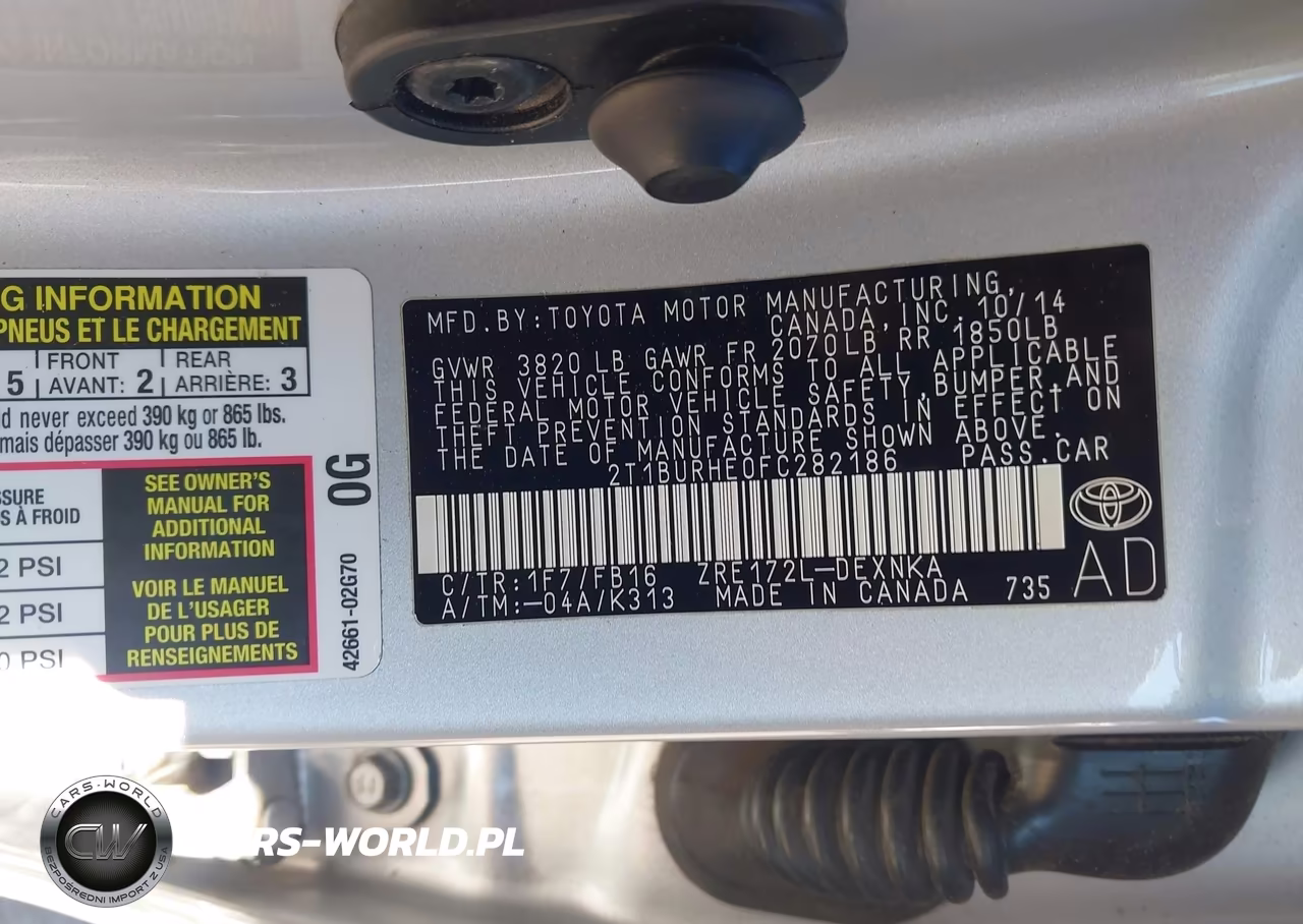 2015 Toyota Corolla Le VIN:2T1BURHE0FC282186 - 9
