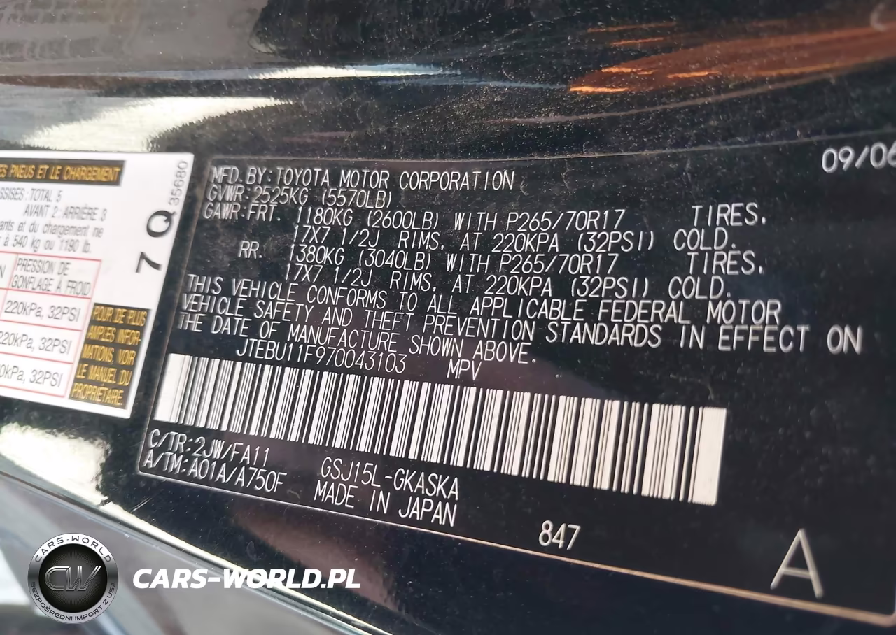 2007 Toyota Fj Cruiser VIN:JTEBU11F970043103 - 9