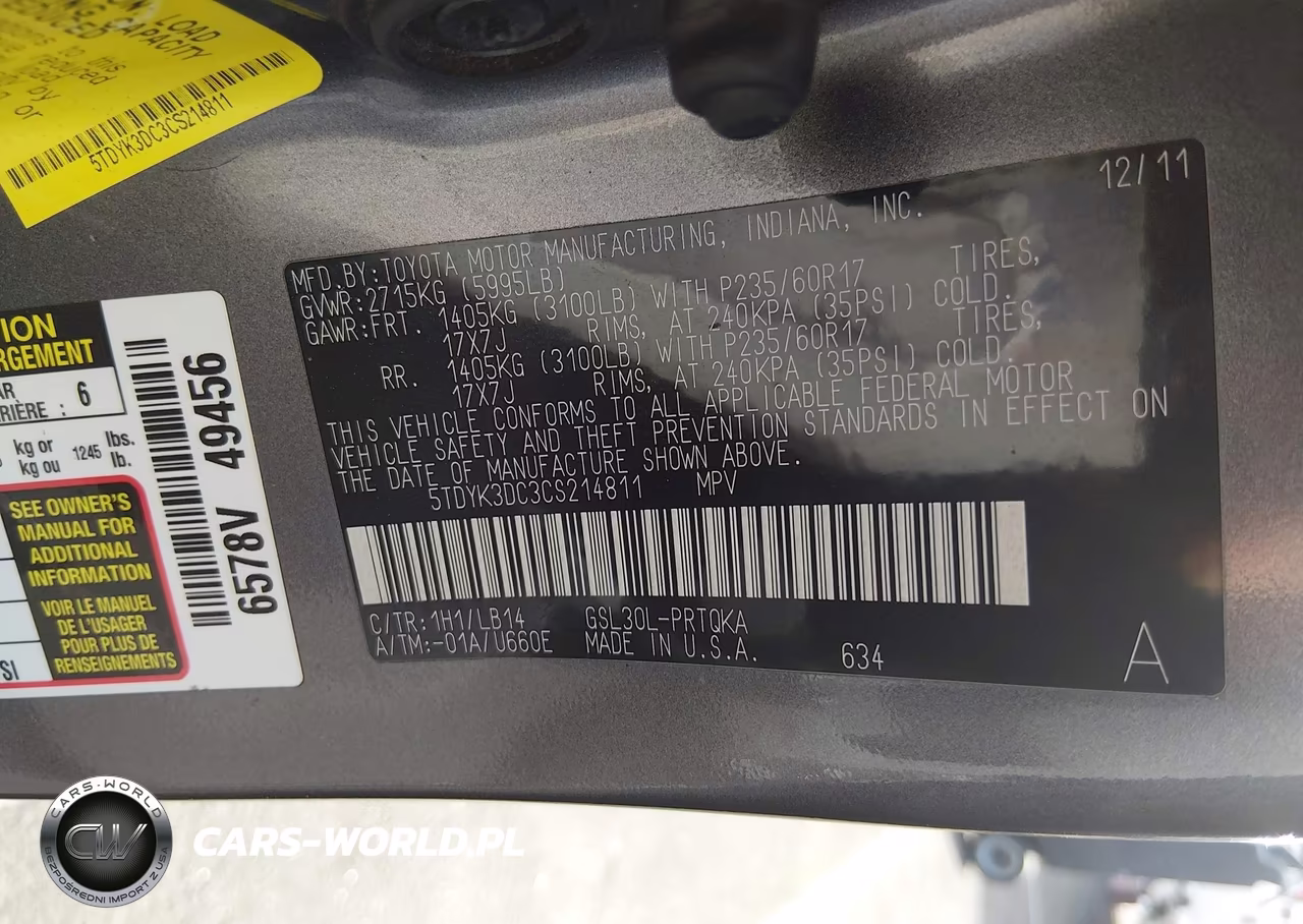 2012 Toyota Sienna Xle V6 8 Passenger VIN:5TDYK3DC3CS214811 - 9