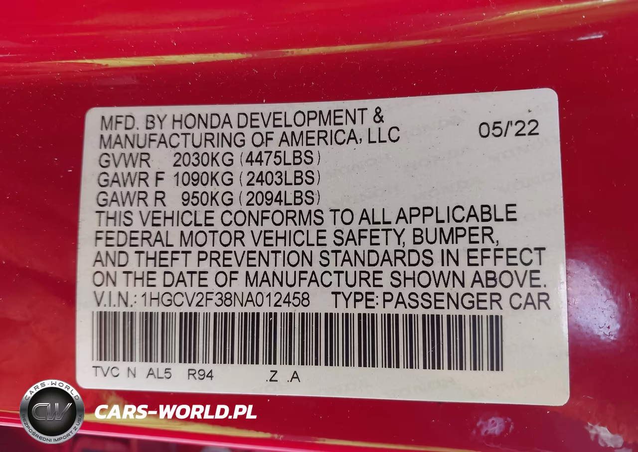 2022 Honda Accord Sport 2.0T VIN:1HGCV2F38NA012458 - 9