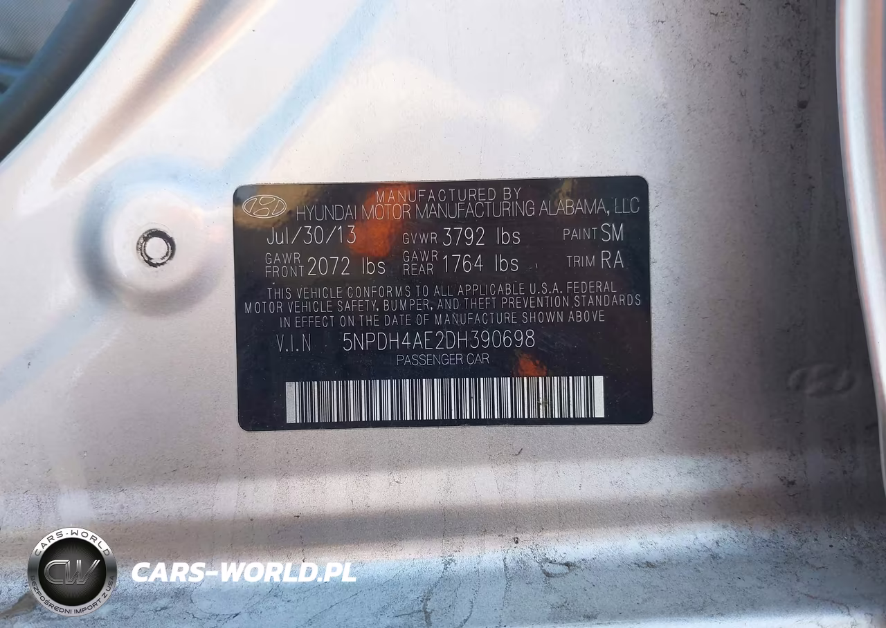2013 Hyundai Elantra Gls VIN:5NPDH4AE2DH390698 - 9