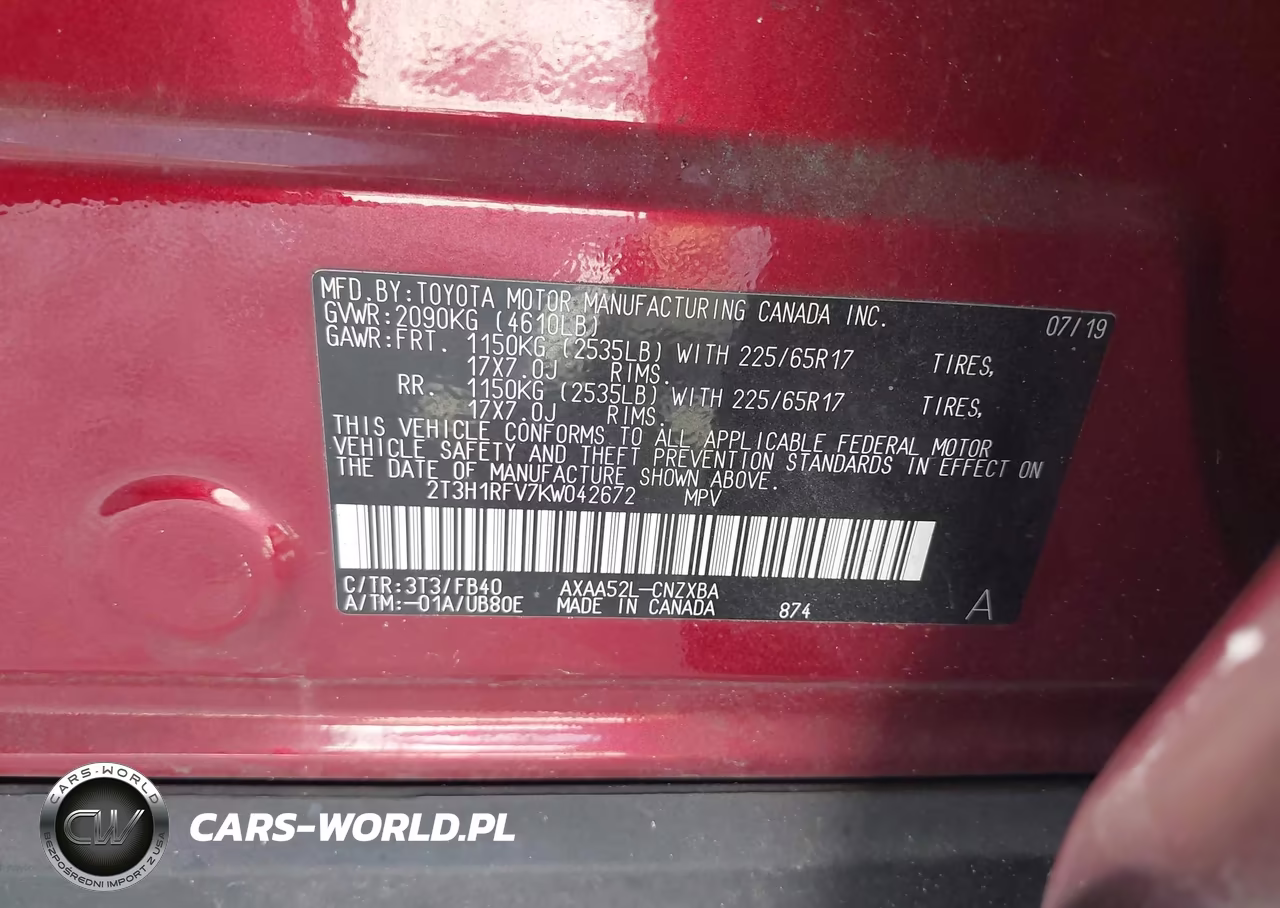 2019 Toyota Rav4 Le VIN:2T3H1RFV7KW042672 - 9