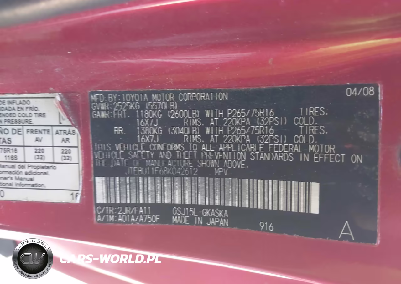 2008 Toyota Fj Cruiser VIN:JTEBU11F68K042612 - 9