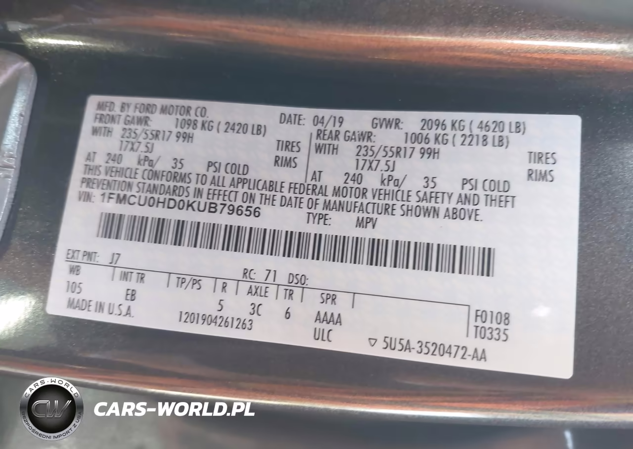 2019 Ford Escape Sel VIN:1FMCU0HD0KUB79656 - 9