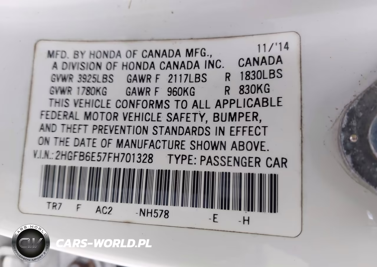 2015 Honda Civic Si VIN:2HGFB6E57FH701328 - 9