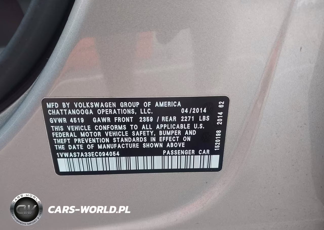 2014 Volkswagen Passat 1.8T S VIN:1VWAS7A33EC094054 - 9