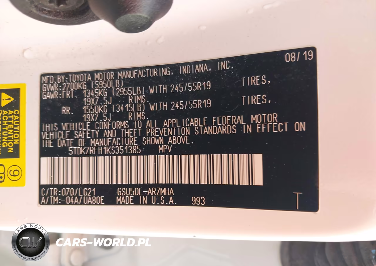 2019 Toyota Highlander Se VIN:5TDKZRFH1KS351385 - 9