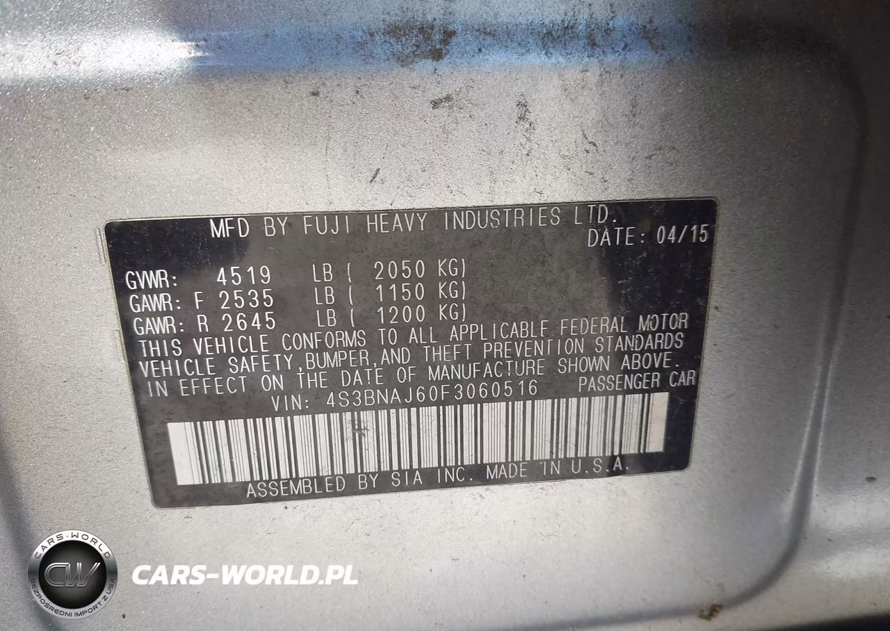 2015 Subaru Legacy 2.5I Limited VIN:4S3BNAJ60F3060516 - 9