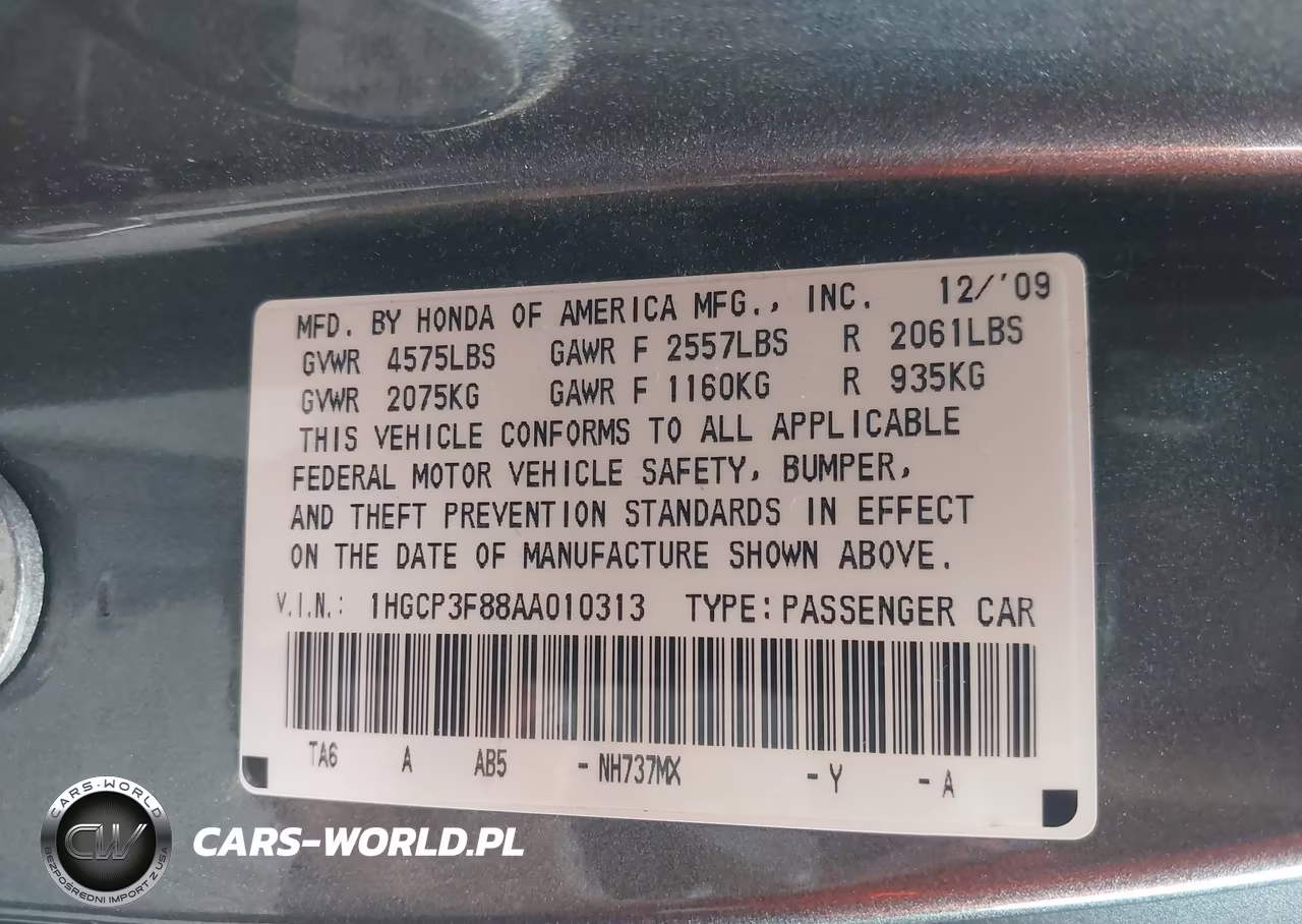 2010 Honda Accord 3.5 Ex-L VIN:1HGCP3F88AA010313 - 9