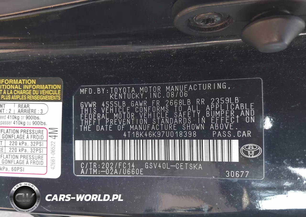 2007 Toyota Camry Se V6 VIN:4T1BK46K97U018398 - 9