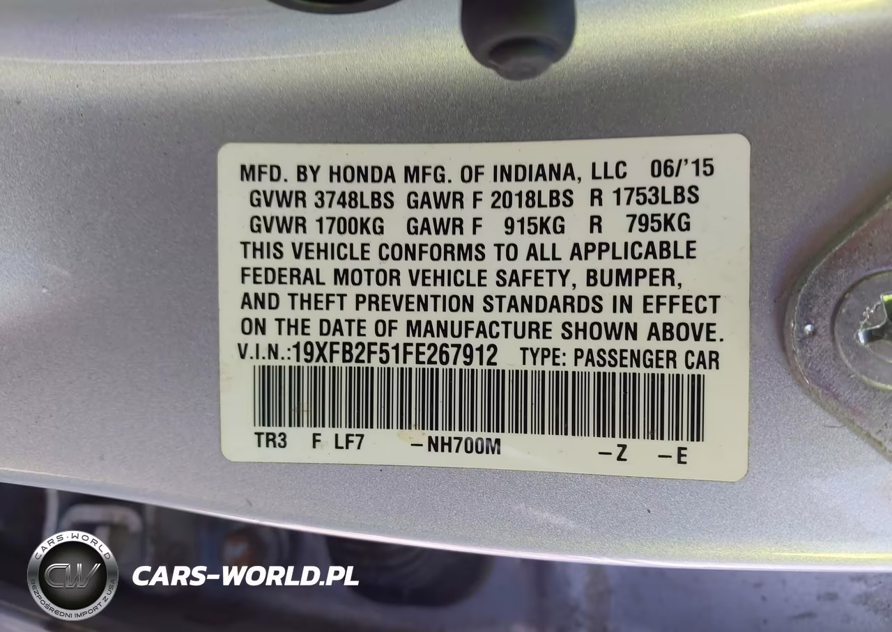 2015 Honda Civic Lx VIN:19XFB2F51FE267912 - 9