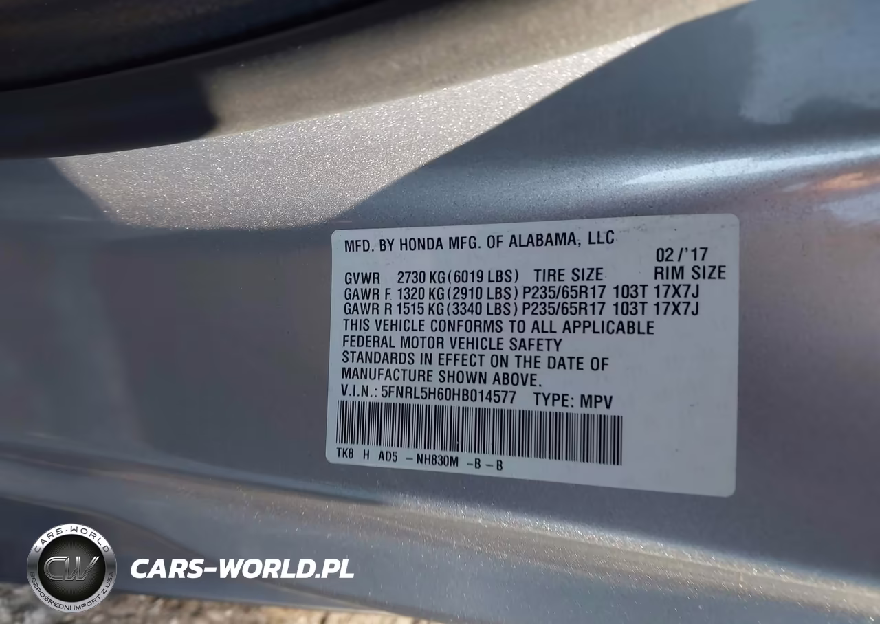 2017 Honda Odyssey Ex-L VIN:5FNRL5H60HB014577 - 9