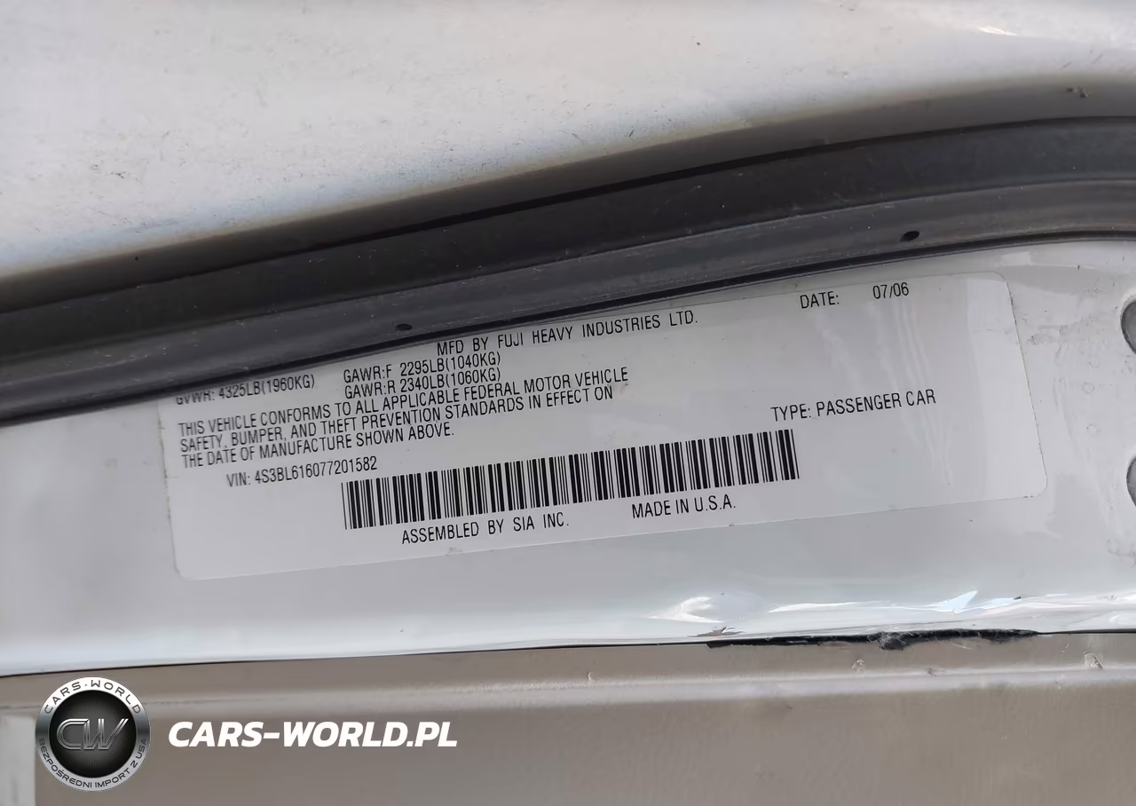 2007 Subaru Legacy 2.5I VIN:4S3BL616077201582 - 9