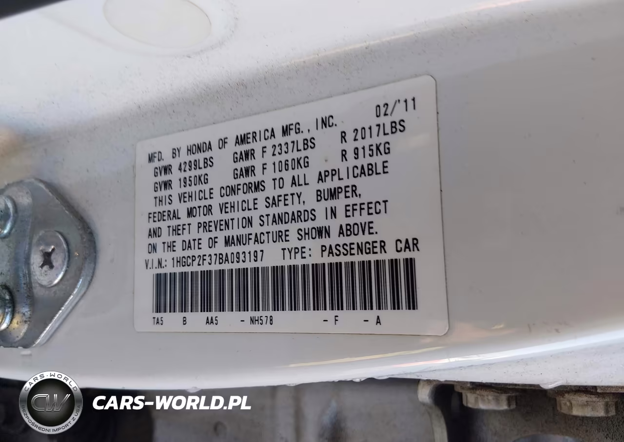 2011 Honda Accord 2.4 Lx VIN:1HGCP2F37BA093197 - 9
