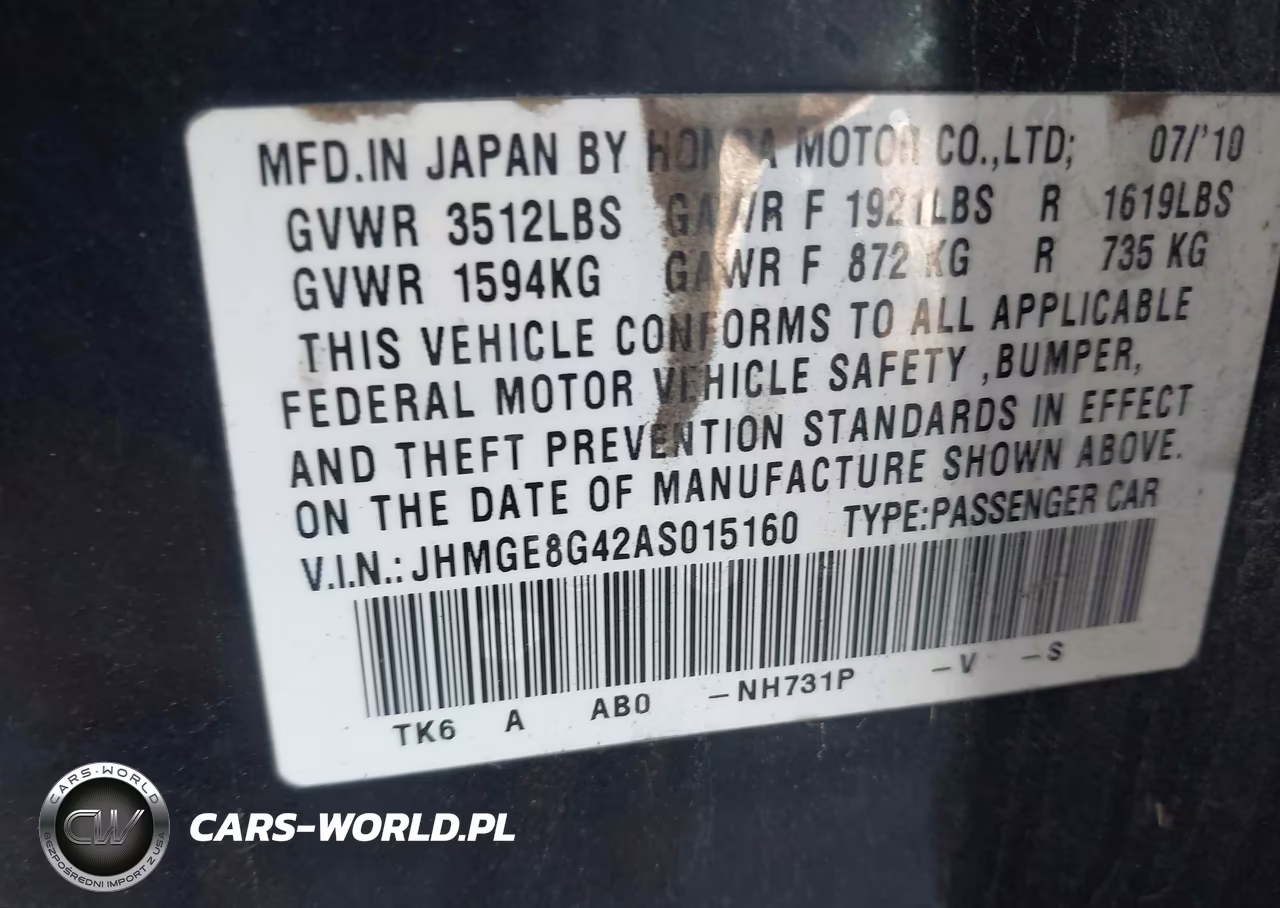 2010 Honda Fit Sport VIN:JHMGE8G42AS015160 - 9