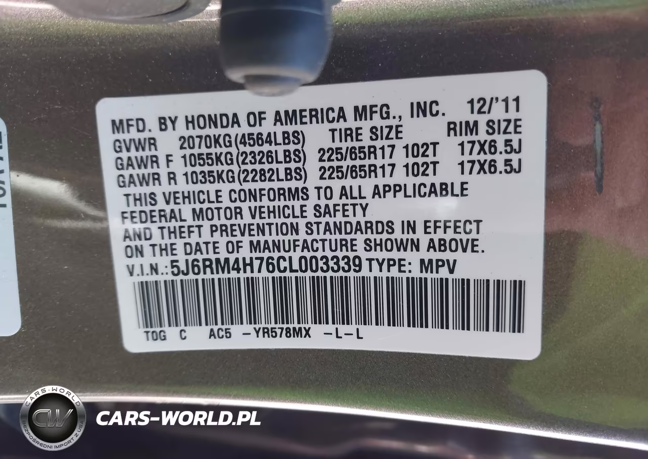 2012 Honda Cr-V Ex-L VIN:5J6RM4H76CL003339 - 9