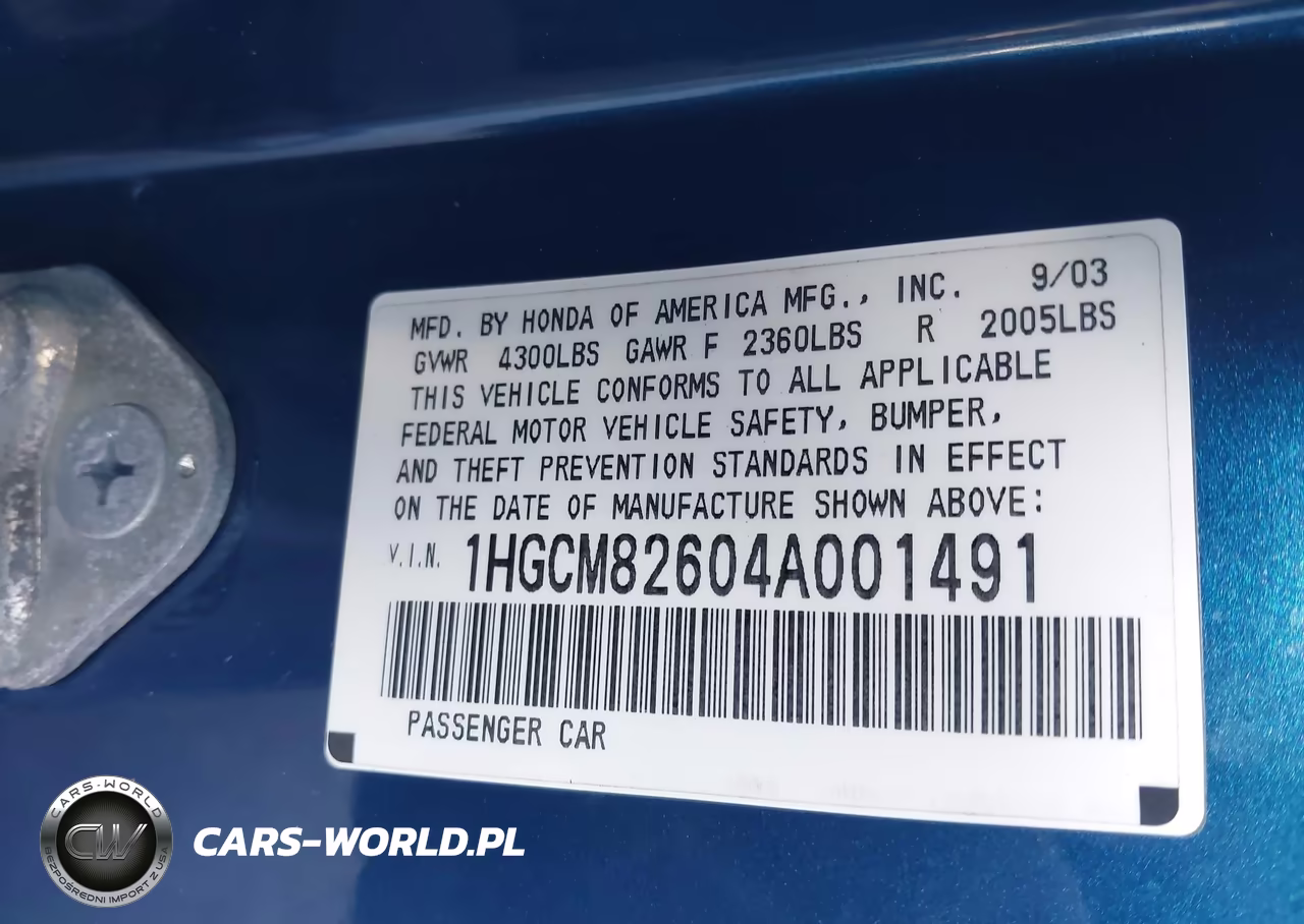2004 Honda Accord 3.0 Ex VIN:1HGCM82604A001491 - 9