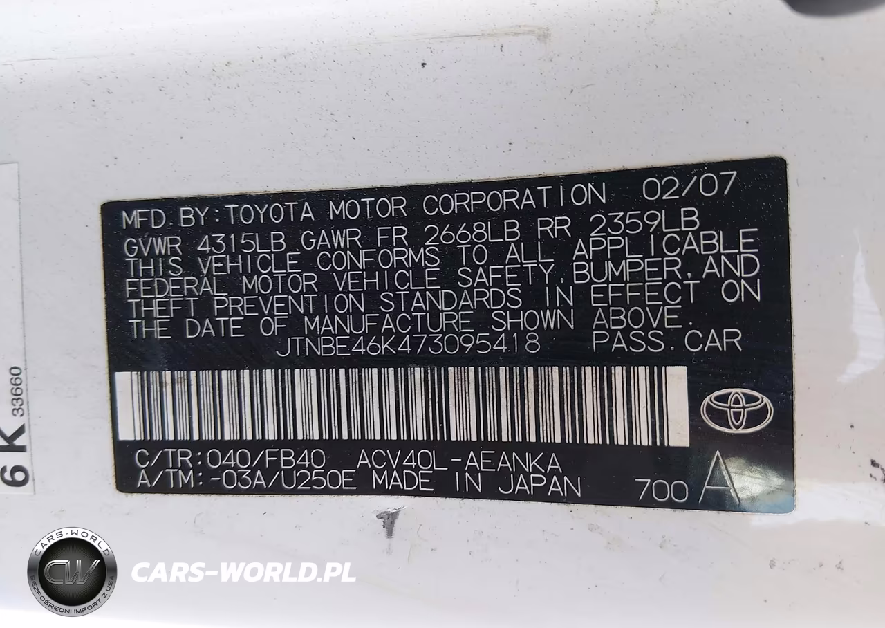 2007 Toyota Camry Ce VIN:JTNBE46K473095418 - 9