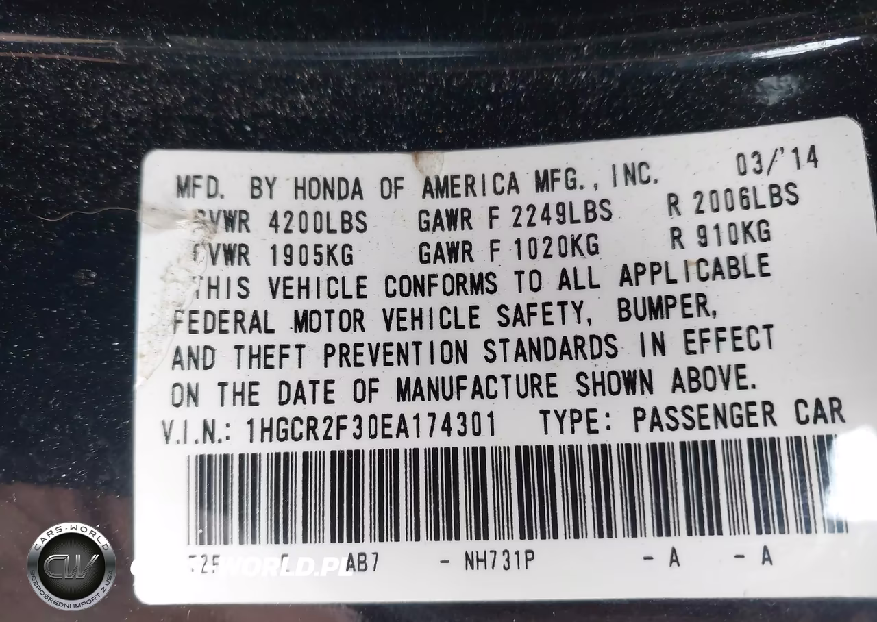 2014 Honda Accord Lx VIN:1HGCR2F30EA174301 - 9