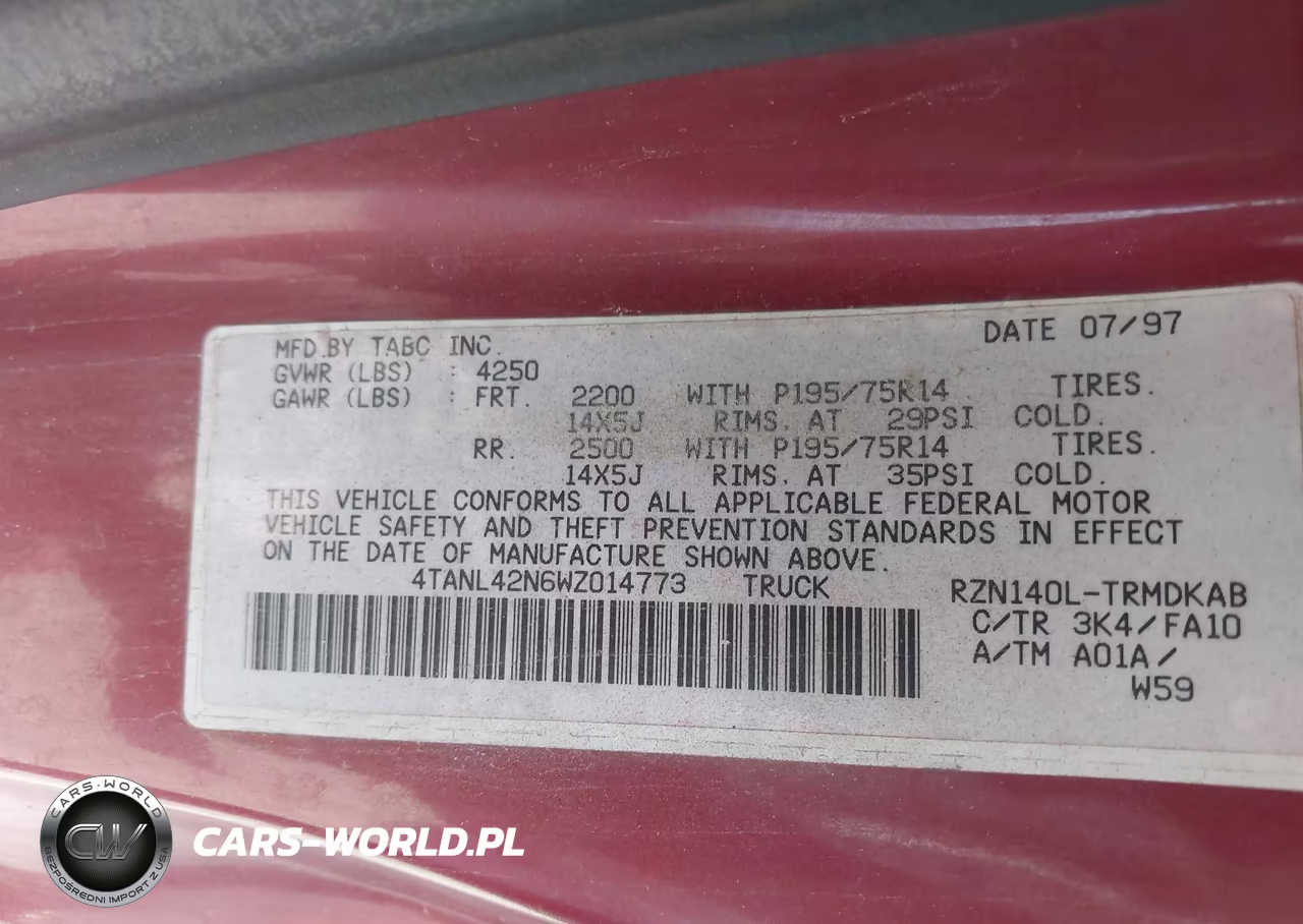 1998 Toyota Tacoma VIN:4TANL42N6WZ014773 - 9