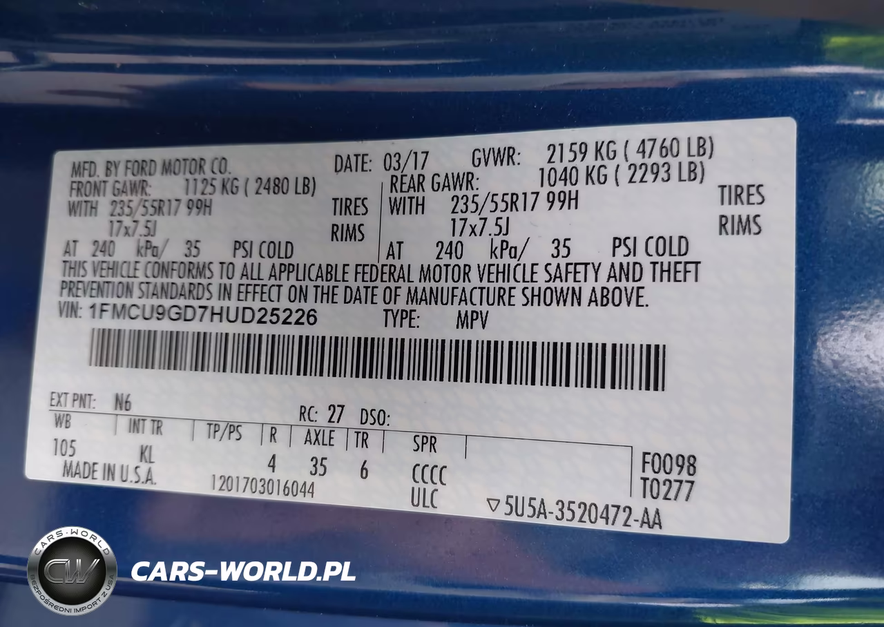 2017 Ford Escape Se VIN:1FMCU9GD7HUD25226 - 9