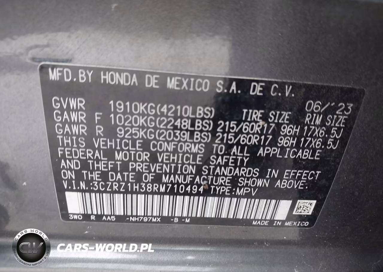 2024 Honda Hr-V 2Wd Lx VIN:3CZRZ1H38RM710494 - 9